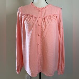LC Lauren Conrad peachy pink button up top embroidery ruffles roomy SZ XS